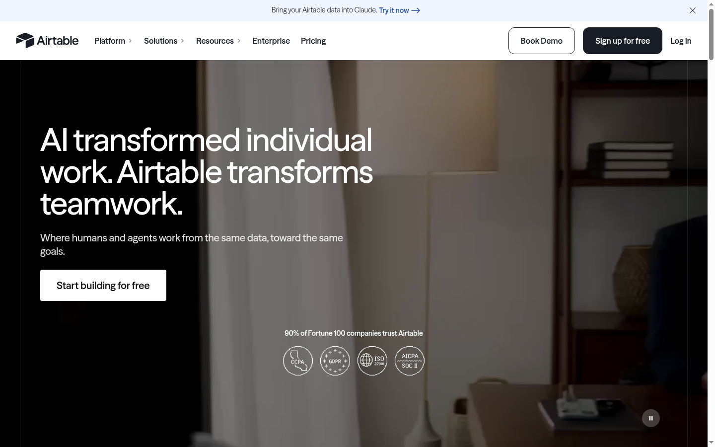 Screenshot of the Airtable landing page, captured by App Builder Index