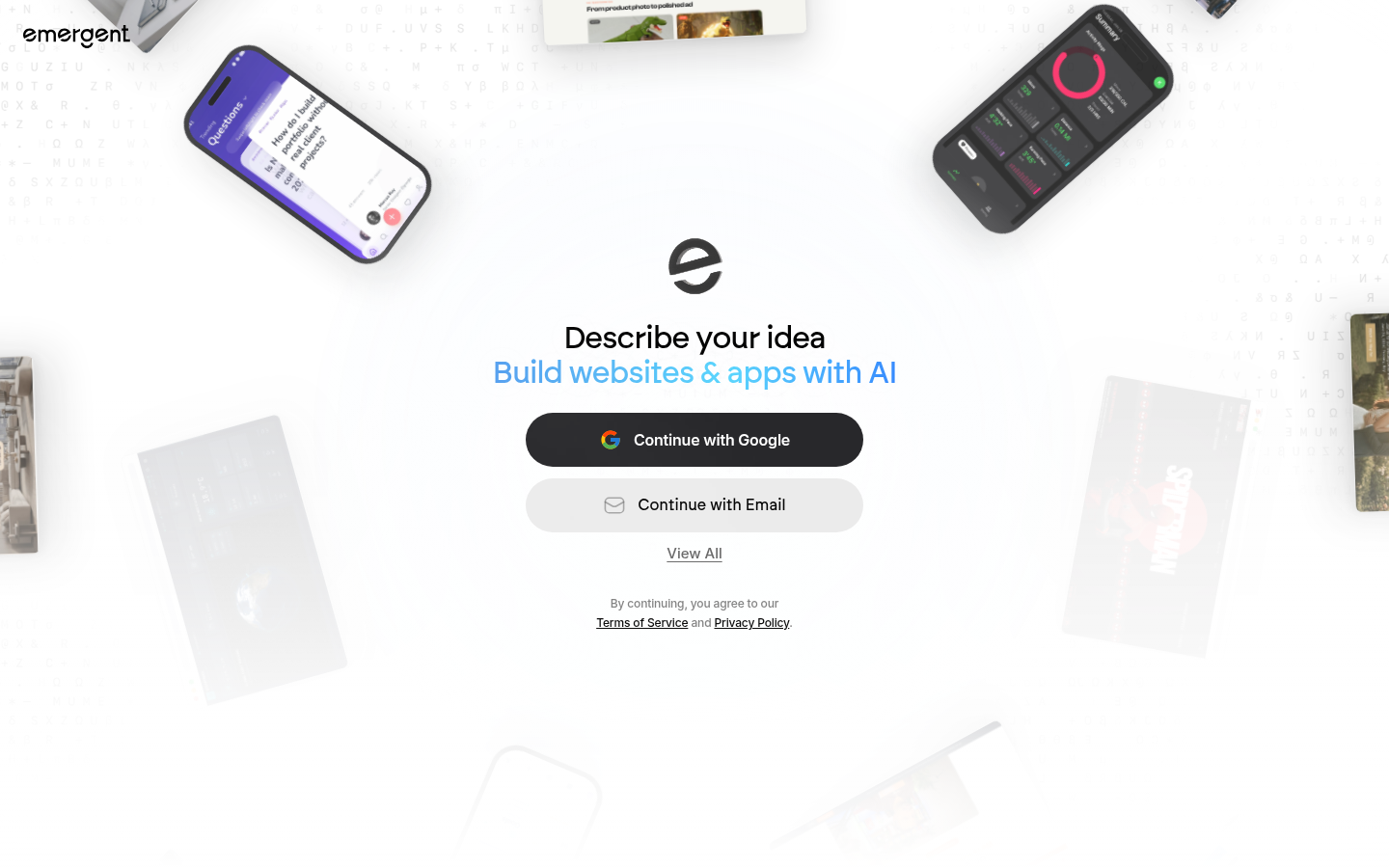 Screenshot of the Emergent landing page, captured by App Builder Index