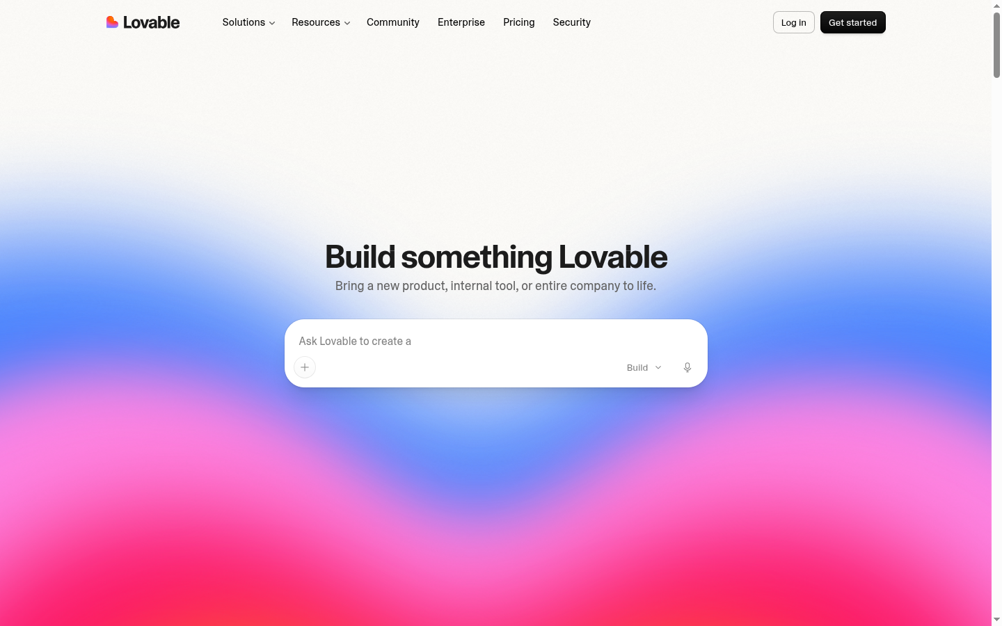 Screenshot of the Lovable landing page, captured by App Builder Index