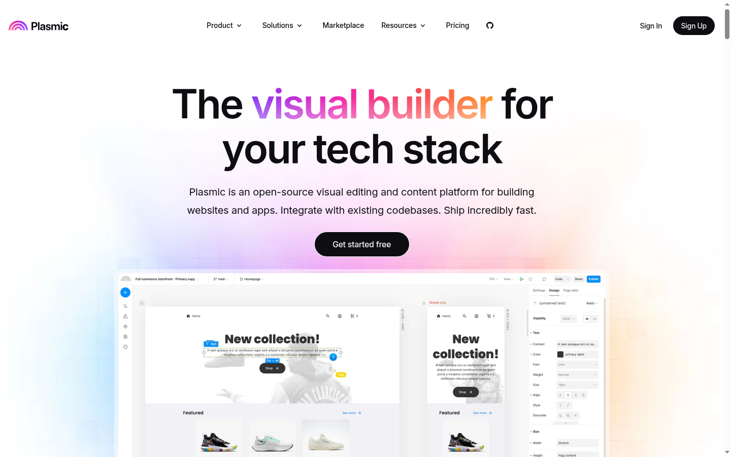 Screenshot of the Plasmic landing page, captured by App Builder Index