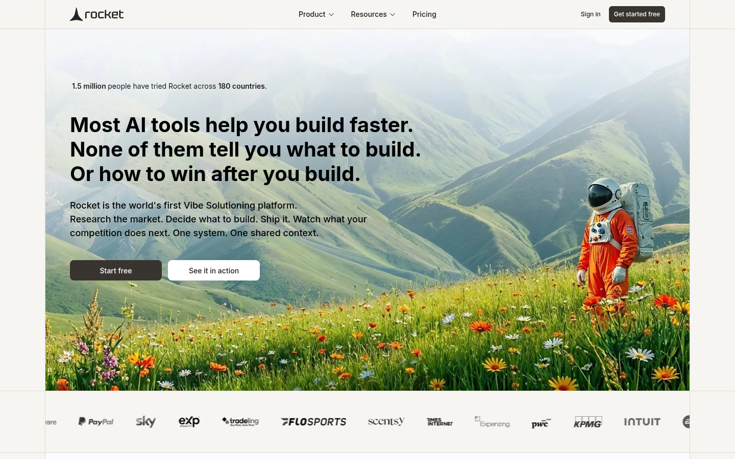 Screenshot of the Rocket.new landing page, captured by App Builder Index