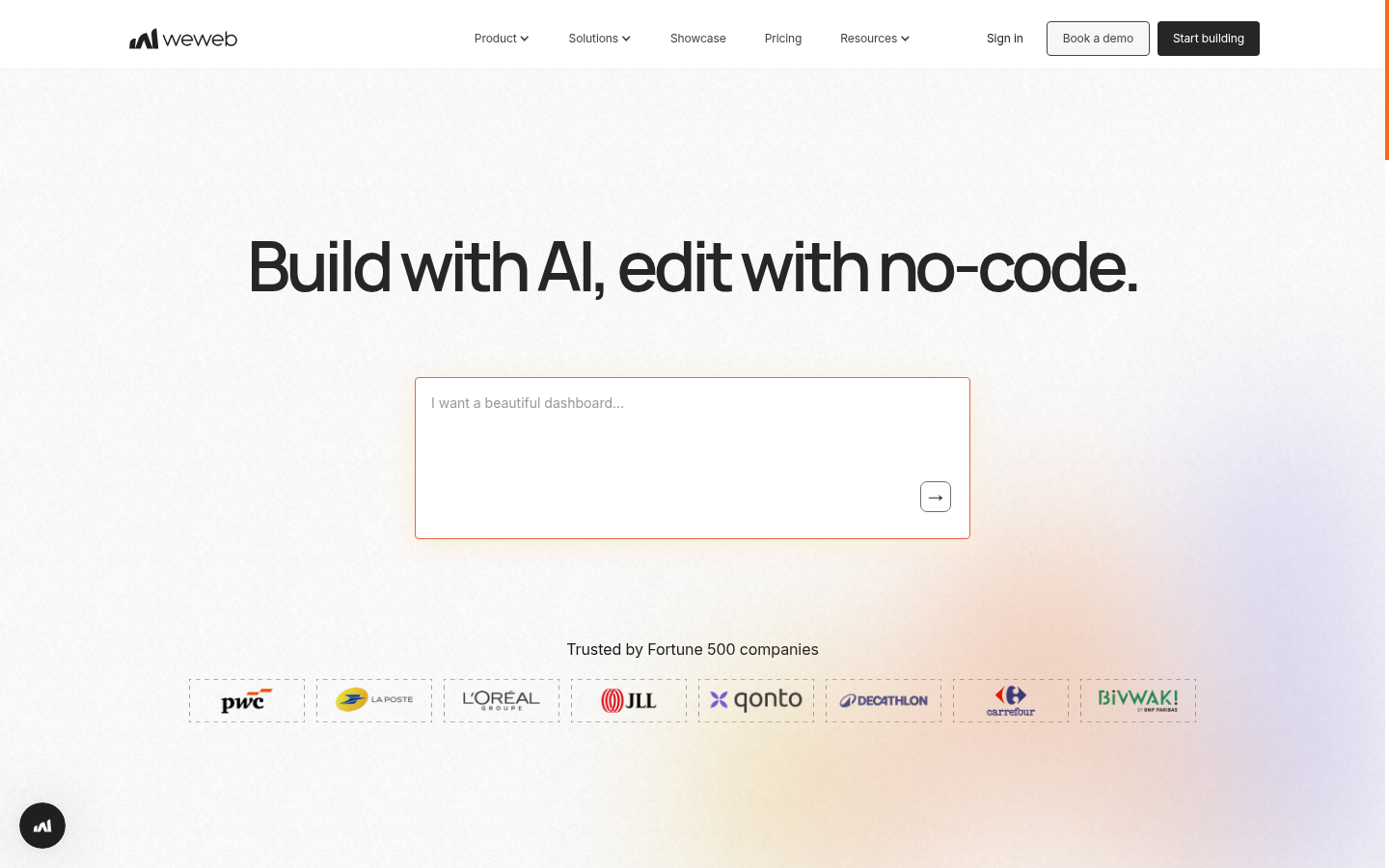 Screenshot of the WeWeb landing page, captured by App Builder Index